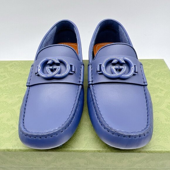 Gucci GG Interlocking Loafer Blue Driver Moccasin Shoes Logo Womens UK 5.5 US 8. - Picture 6 of 16